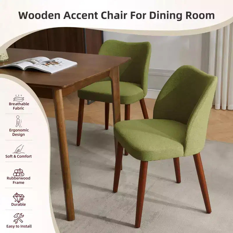Dining Chair Set of 2, Upholstered Dining Chair with Wood Legs, Wing Backrest, Kitchen Chairs with Thick Cushions
