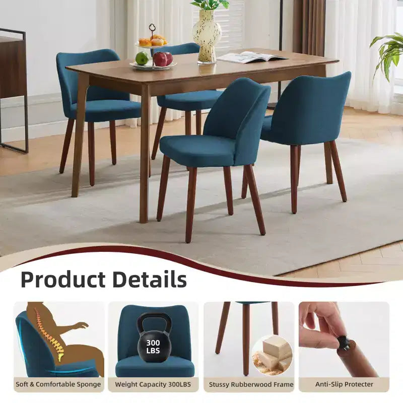 Dining Chair Set of 2, Upholstered Dining Chair with Wood Legs, Wing Backrest, Kitchen Chairs with Thick Cushions