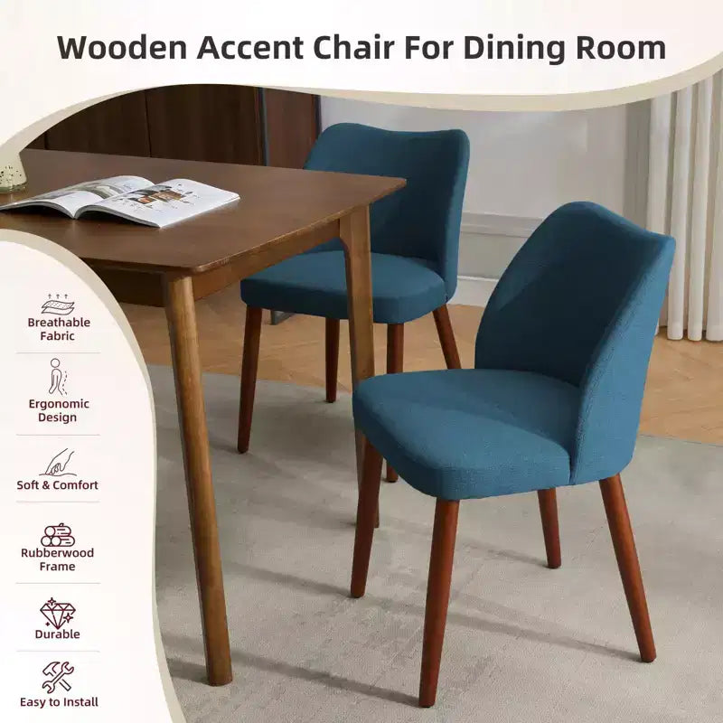 Dining Chair Set of 2, Upholstered Dining Chair with Wood Legs, Wing Backrest, Kitchen Chairs with Thick Cushions