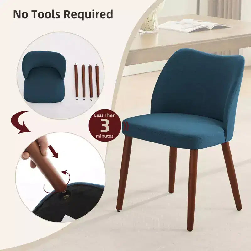 Dining Chair Set of 2, Upholstered Dining Chair with Wood Legs, Wing Backrest, Kitchen Chairs with Thick Cushions