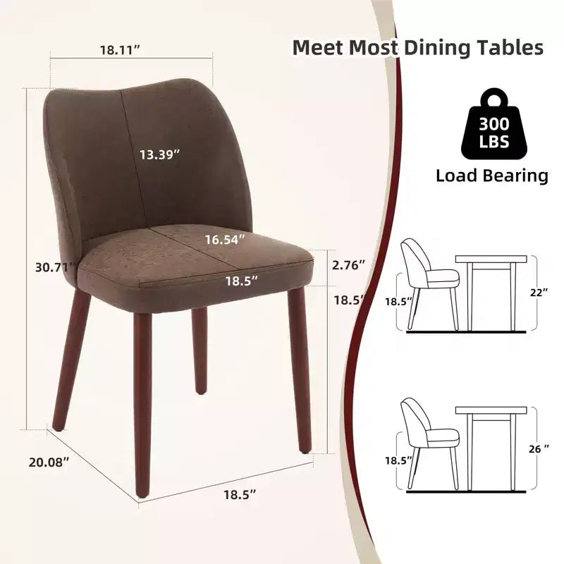 Dining Chair Set of 2, Upholstered Dining Chair with Wood Legs, Wing Backrest, Kitchen Chairs with Thick Cushions