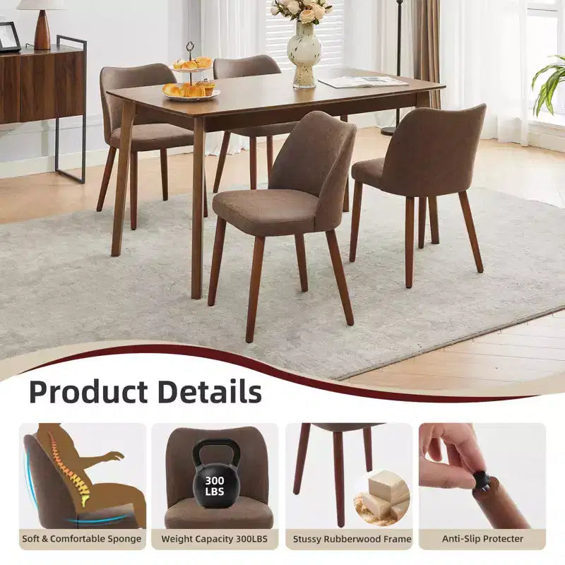 Dining Chair Set of 2, Upholstered Dining Chair with Wood Legs, Wing Backrest, Kitchen Chairs with Thick Cushions