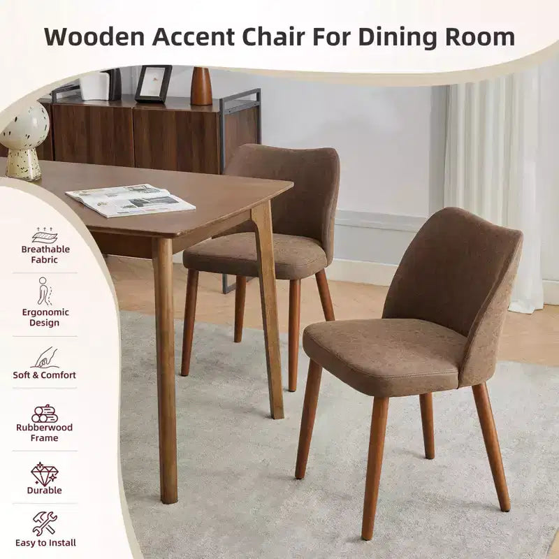 Dining Chair Set of 2, Upholstered Dining Chair with Wood Legs, Wing Backrest, Kitchen Chairs with Thick Cushions