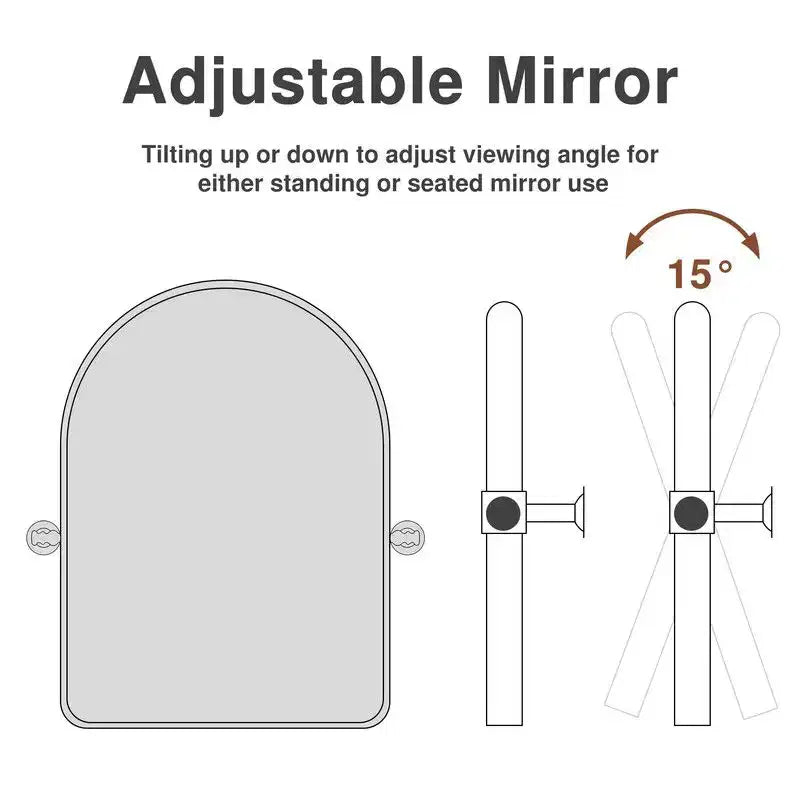 32 x 23 Iron Arched Black Pivot Wall Mirror, Tilting Bathroom Vanity Mirror, Metal Framed Adjustable for Bedroom, Living Room