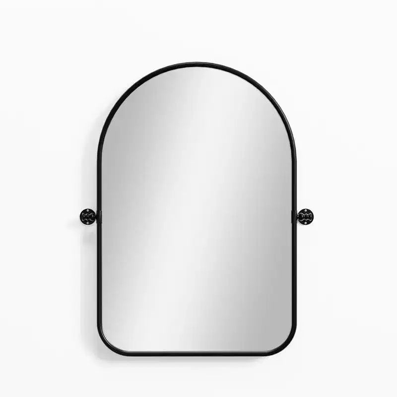 32 x 23 Iron Arched Black Pivot Wall Mirror, Tilting Bathroom Vanity Mirror, Metal Framed Adjustable for Bedroom, Living Room