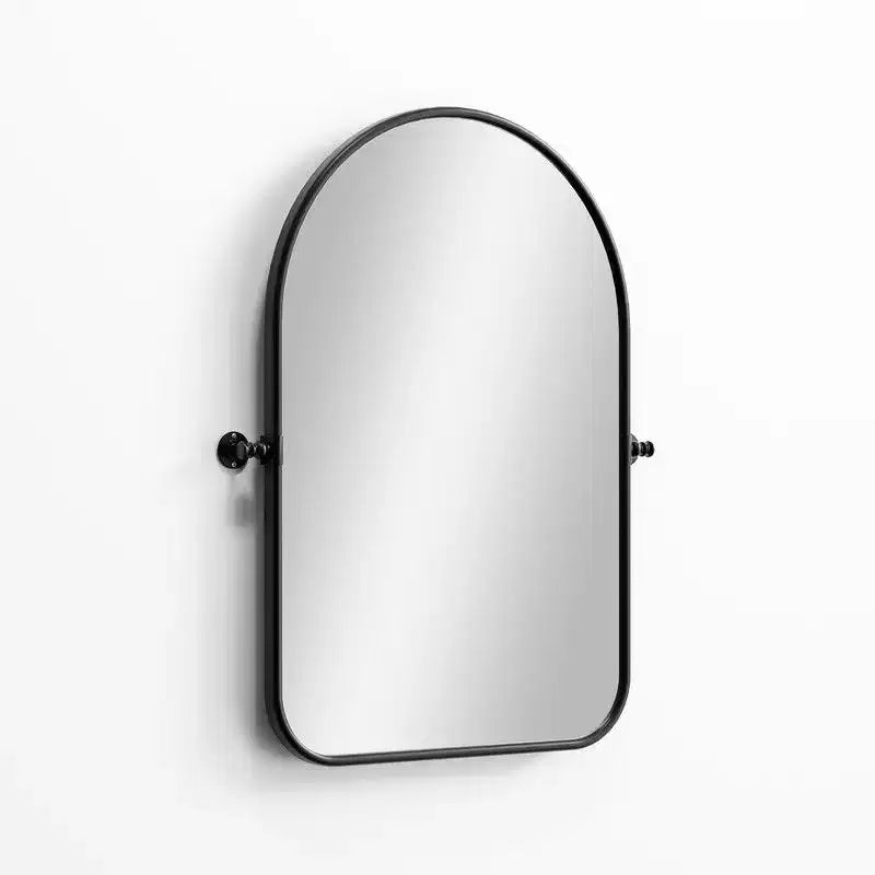 32 x 23 Iron Arched Black Pivot Wall Mirror, Tilting Bathroom Vanity Mirror, Metal Framed Adjustable for Bedroom, Living Room