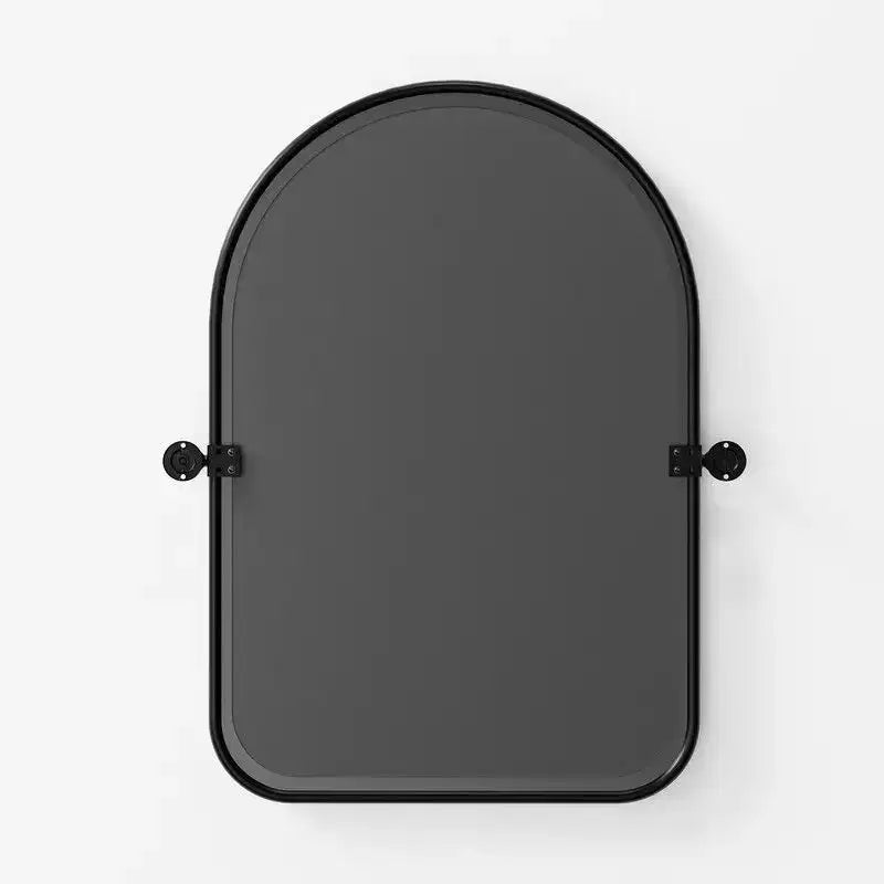 32 x 23 Iron Arched Black Pivot Wall Mirror, Tilting Bathroom Vanity Mirror, Metal Framed Adjustable for Bedroom, Living Room