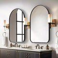 32 x 23 Iron Arched Black Pivot Wall Mirror, Tilting Bathroom Vanity Mirror, Metal Framed Adjustable for Bedroom, Living Room