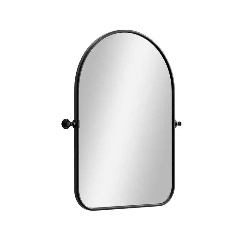 32 x 23 Iron Arched Black Pivot Wall Mirror, Tilting Bathroom Vanity Mirror, Metal Framed Adjustable for Bedroom, Living Room
