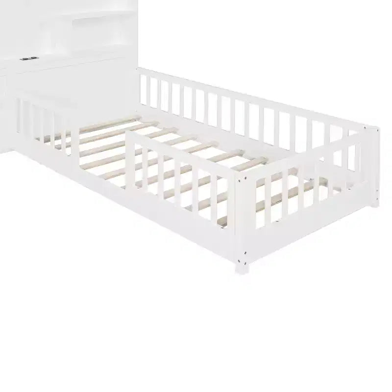 Twin Platform Bed with Storage Drawers, USB Charging Station & Windowed House Headboard