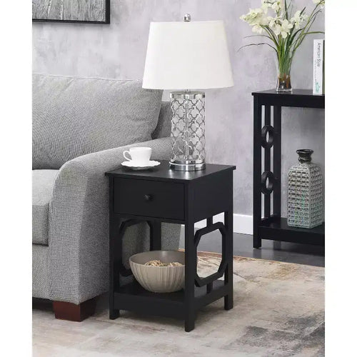 1-Drawer End Table with Octagon Side Design, Two-Tier Shelves, Stylish Accent Table for Bedroom Storage