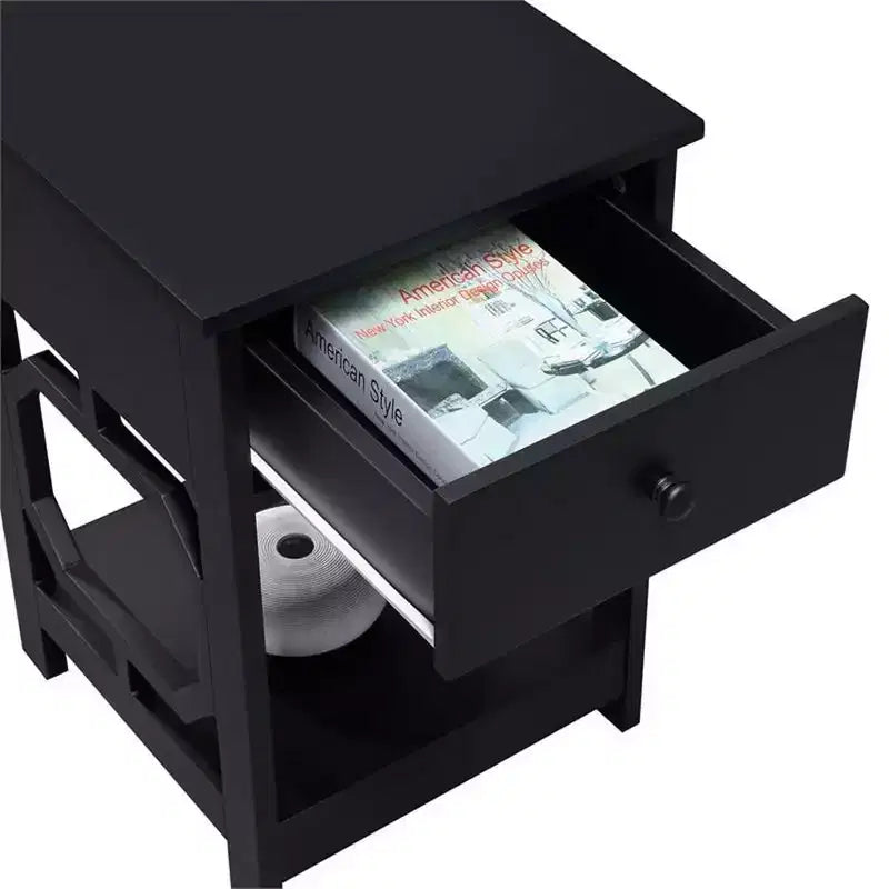 1-Drawer End Table with Octagon Side Design, Two-Tier Shelves, Stylish Accent Table for Bedroom Storage