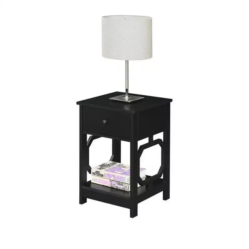 1-Drawer End Table with Octagon Side Design, Two-Tier Shelves, Stylish Accent Table for Bedroom Storage