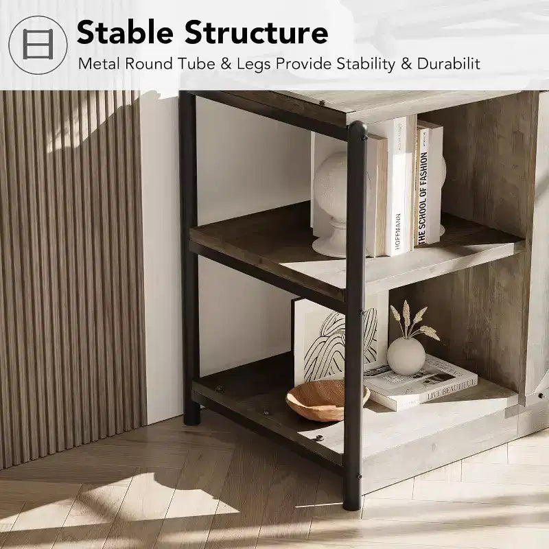 Industrial Farmhouse TV Console - 65+ Media Stand with Mesh Doors & Open Shelves for Living Room