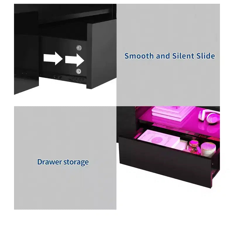 Modern Coffee Table For Living Room High Gloss LED Coffee Table Wood Center Table With 2 Sliding Drawers And Open Side Shelf
