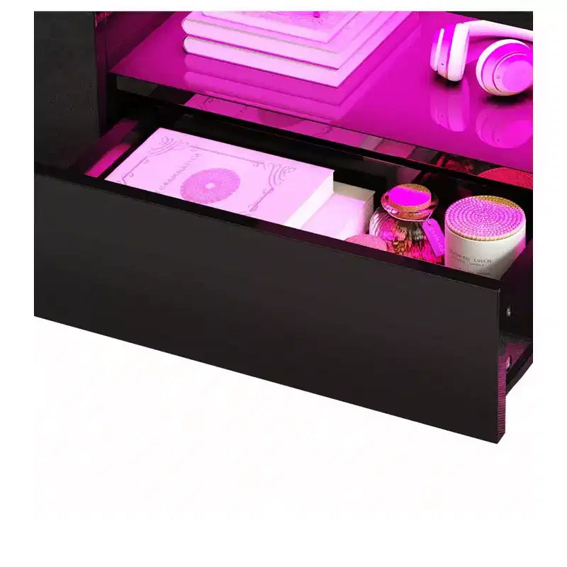 Modern Coffee Table For Living Room High Gloss LED Coffee Table Wood Center Table With 2 Sliding Drawers And Open Side Shelf