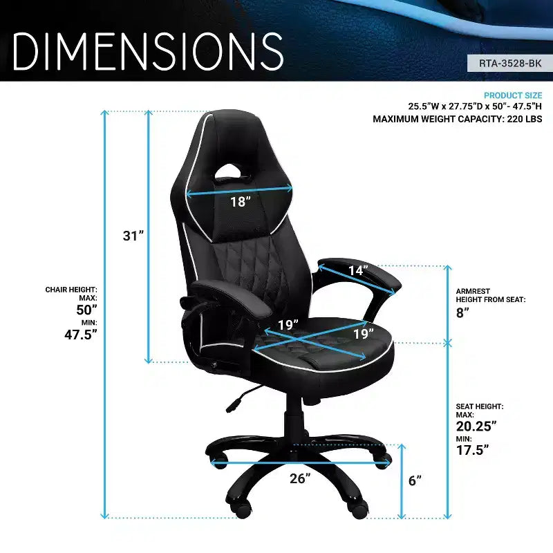 High-Back Gaming Chair with Padded Seat and Back, Executive Office Chair with Metal Base and Wheels, Desk Chair for Study, Reading Room, Black