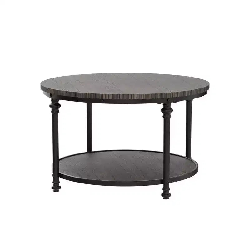 Round Coffee Table for Living Room Rustic Center Table with Storage Shelf Wood Circle Coffee Table with Sturdy Metal Legs