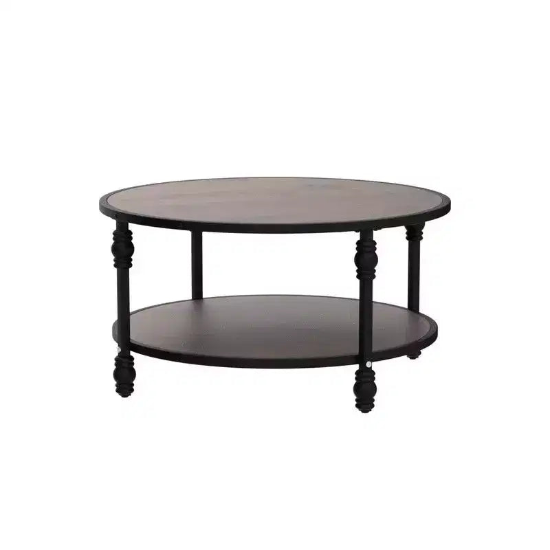 Round Coffee Table for Living Room Rustic Center Table with Storage Shelf Wood Circle Coffee Table with Sturdy Metal Legs