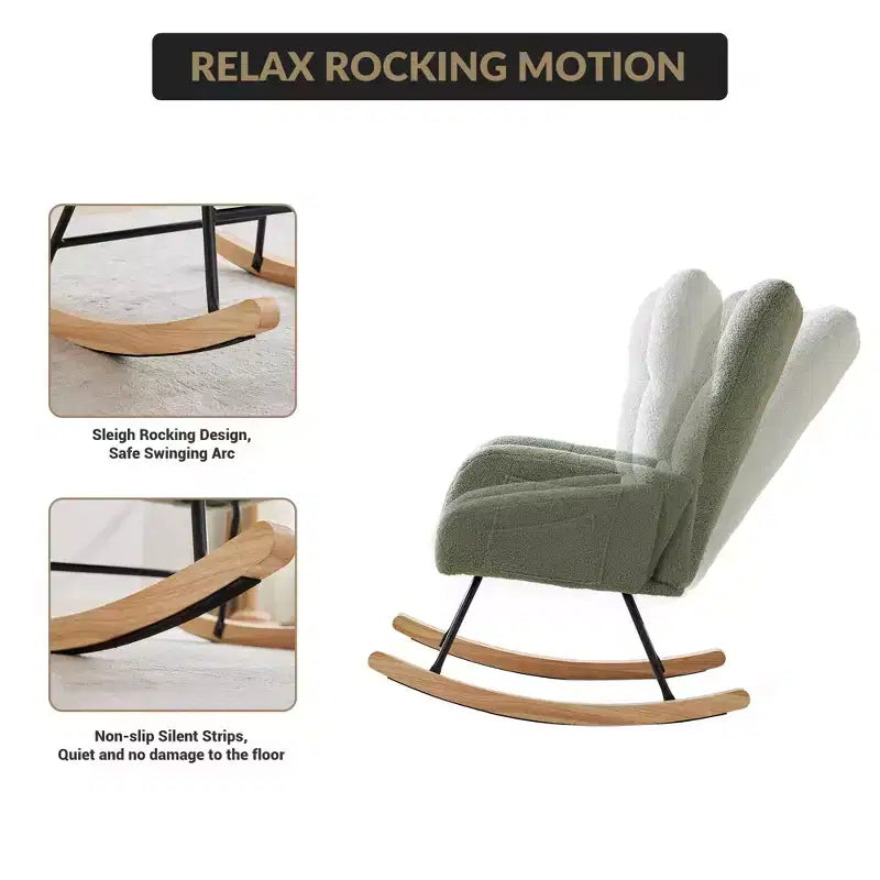 Teddy Upholstered Rocking Chair, Glider Chair with High Backrest, Modern Comfy Accent Armchair Reading Chair for Bedroom, Living Room