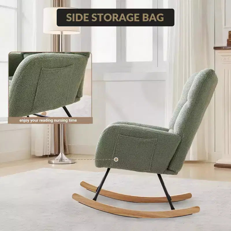 Teddy Upholstered Rocking Chair, Glider Chair with High Backrest, Modern Comfy Accent Armchair Reading Chair for Bedroom, Living Room