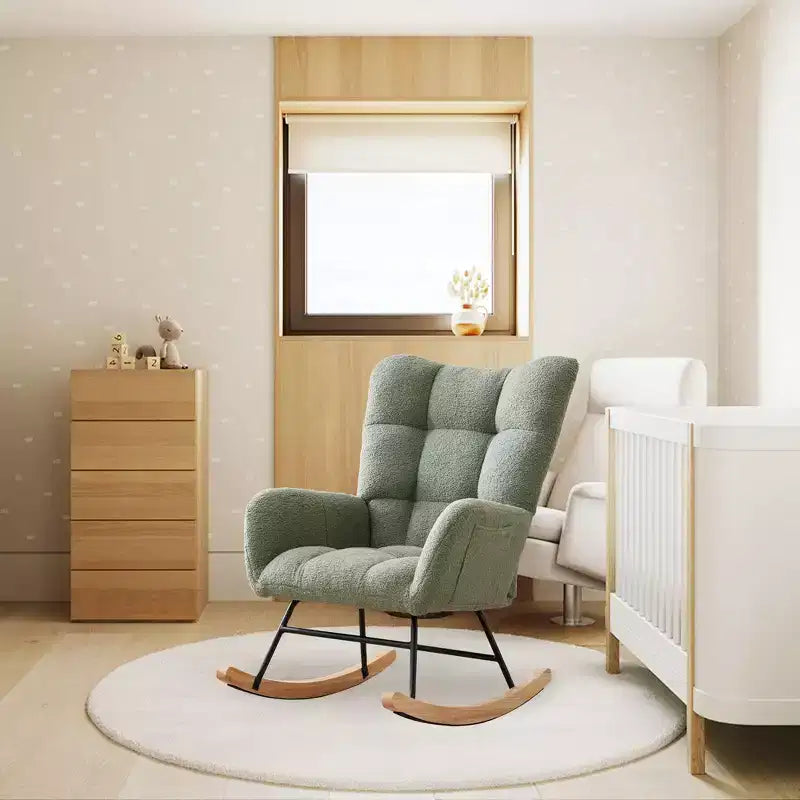 Teddy Upholstered Rocking Chair, Glider Chair with High Backrest, Modern Comfy Accent Armchair Reading Chair for Bedroom, Living Room