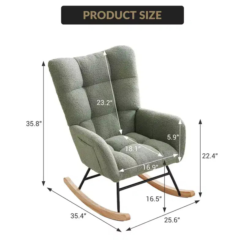 Teddy Upholstered Rocking Chair, Glider Chair with High Backrest, Modern Comfy Accent Armchair Reading Chair for Bedroom, Living Room
