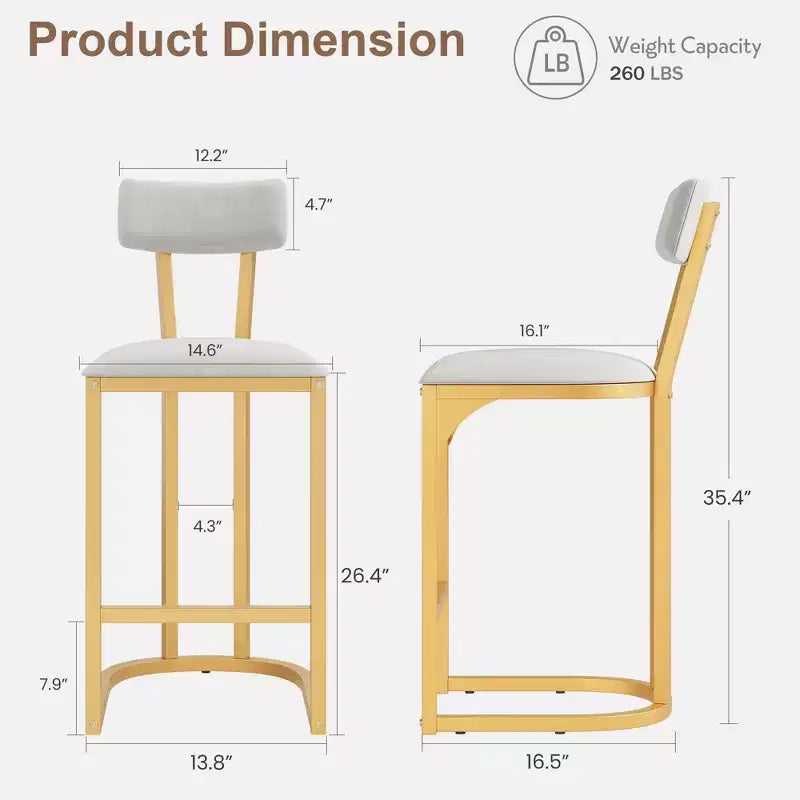 Set of 2 Bar Chair with Back and Metal Leg with Upholstered for Kitchen