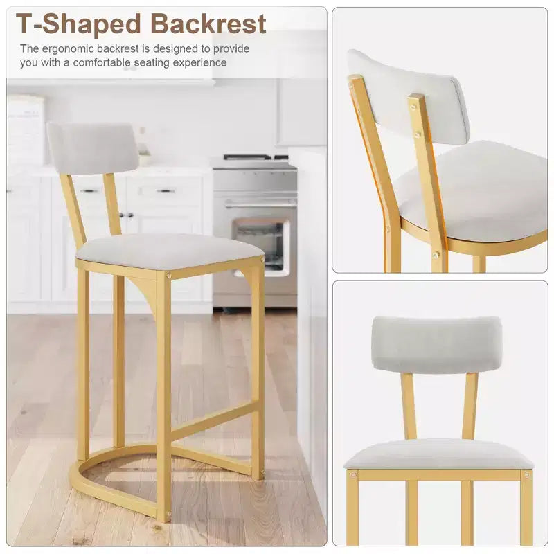 Set of 2 Bar Chair with Back and Metal Leg with Upholstered for Kitchen