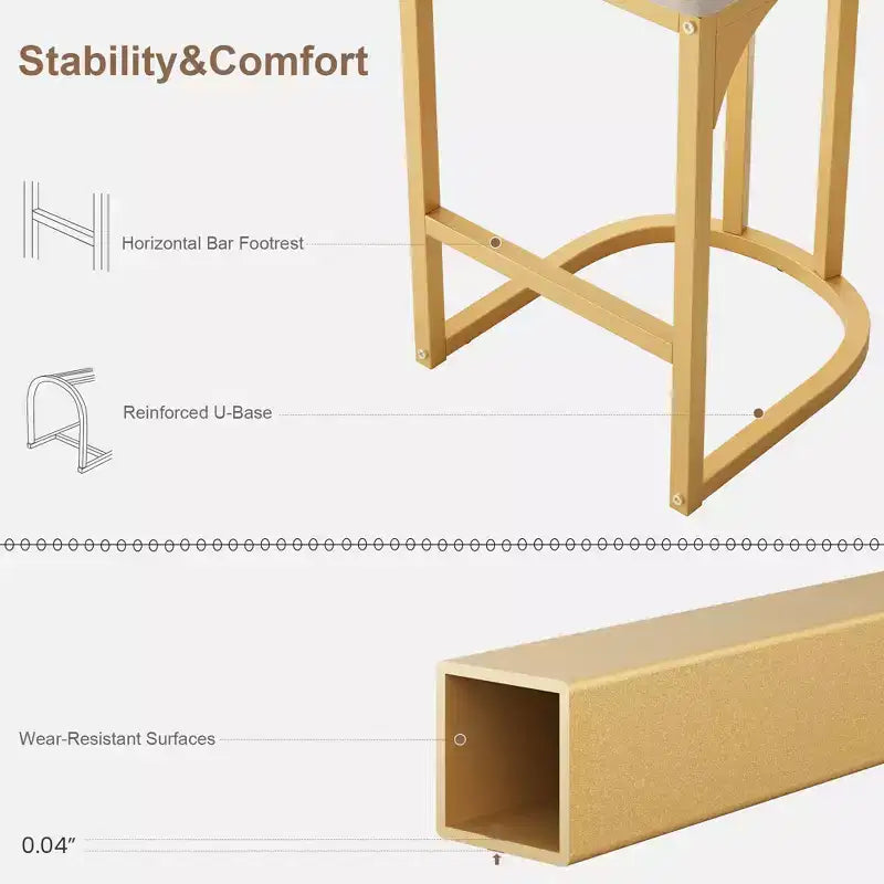 Set of 2 Bar Chair with Back and Metal Leg with Upholstered for Kitchen