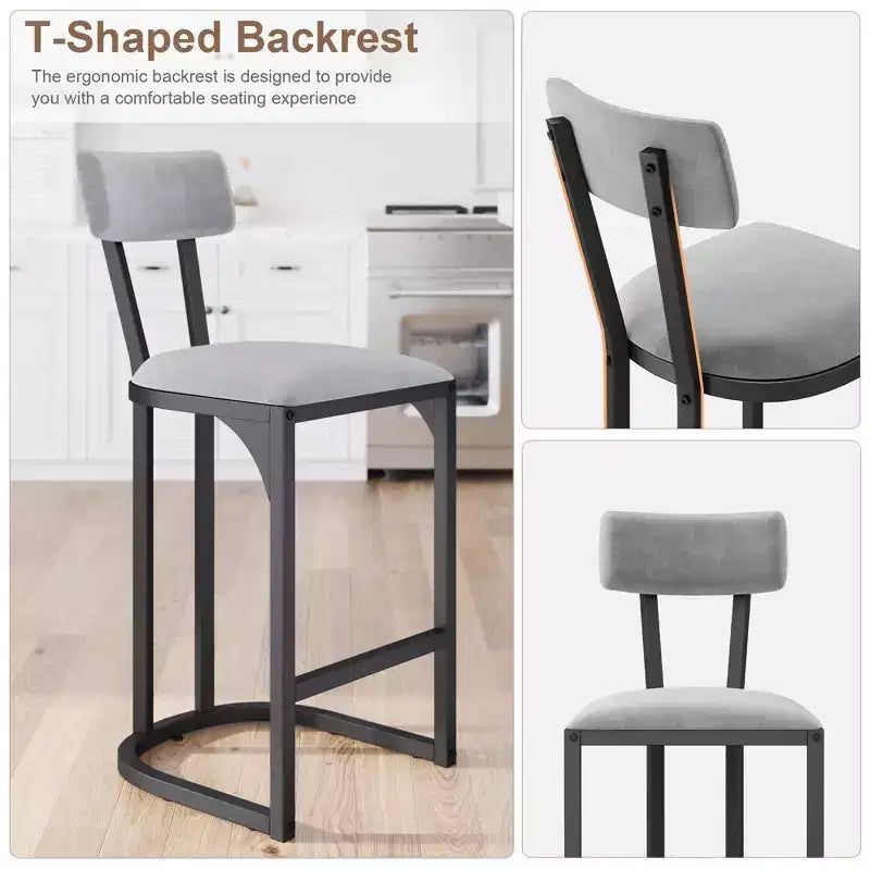 Set of 2 Bar Chair with Back and Metal Leg with Upholstered for Kitchen