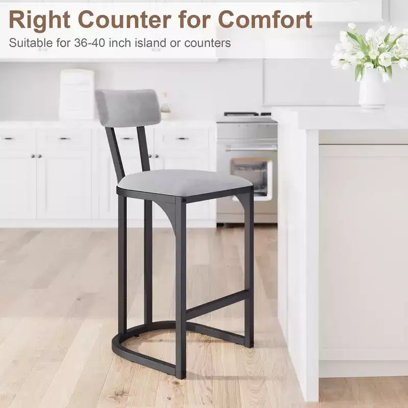 Set of 2 Bar Chair with Back and Metal Leg with Upholstered for Kitchen