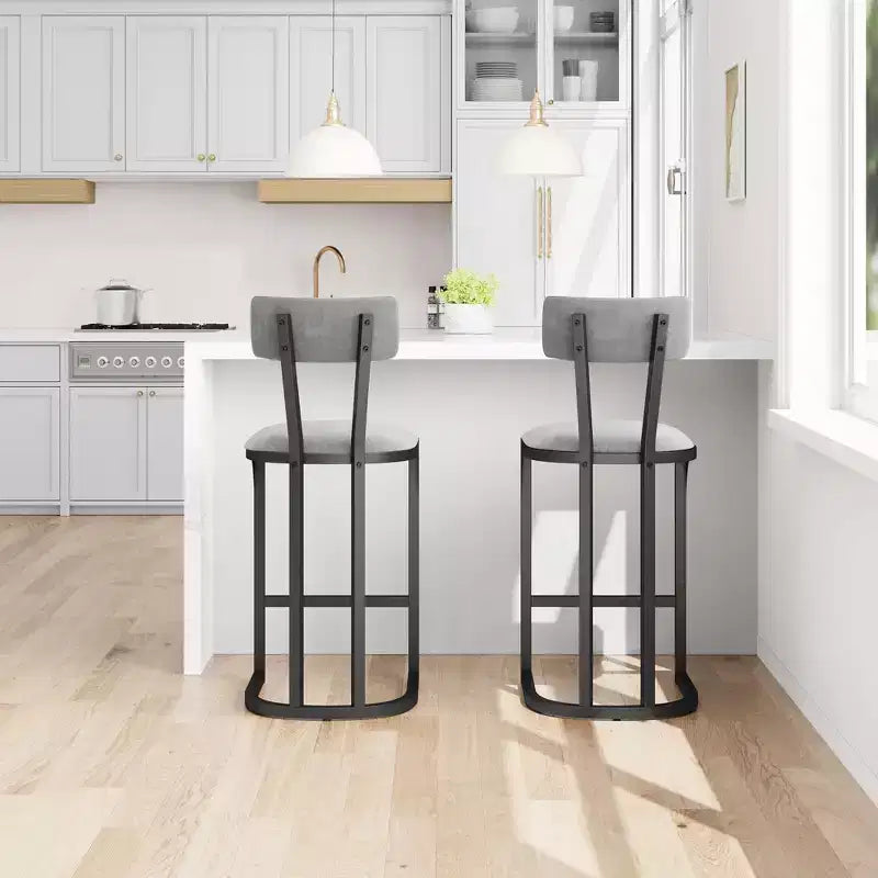 Set of 2 Bar Chair with Back and Metal Leg with Upholstered for Kitchen