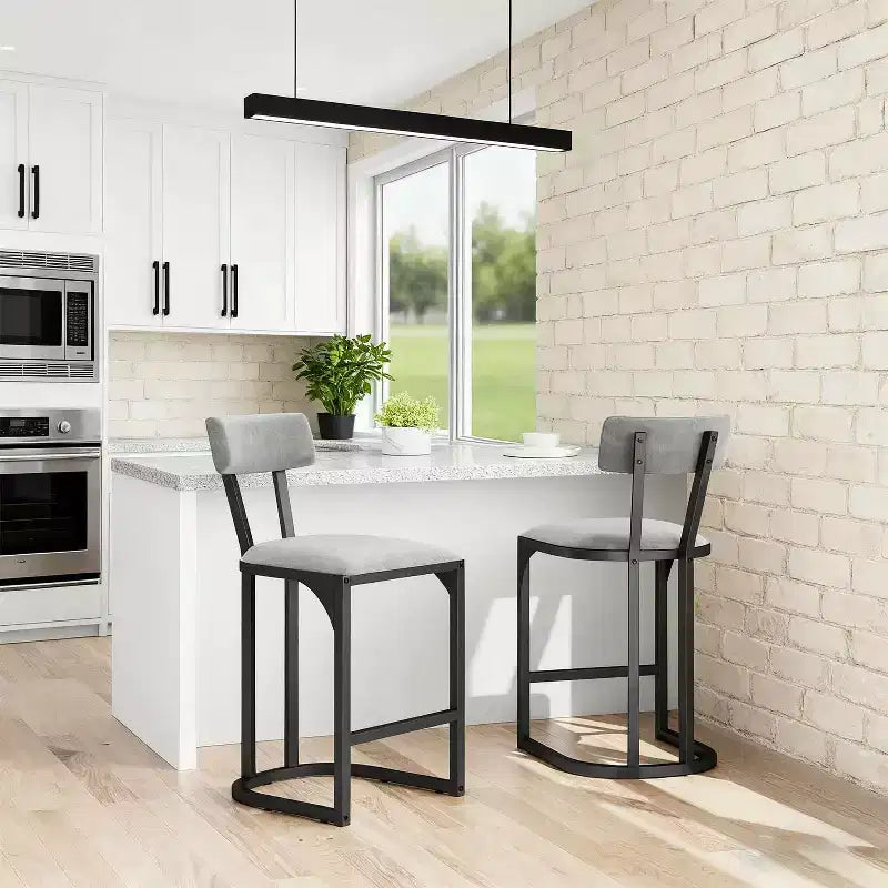 Set of 2 Bar Chair with Back and Metal Leg with Upholstered for Kitchen