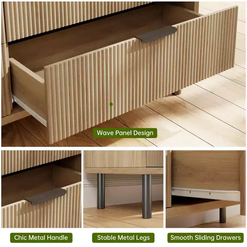 Fluted 3 Chest of Drawers, Wide Wood Drawers Dresser, Modern Storage Dresser Chest of Drawers Organizer for Bedroom Living Room