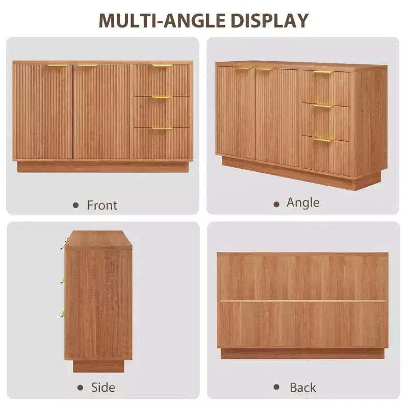 6 Drawer Dresser for Bedroom, 47.2W Wooden Chest of Drawers with Gold Handles, Fluted Dresser TV Stand, Clothes Storage Organizer for Bedroom