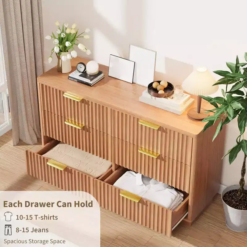 6 Drawer Dresser for Bedroom, 47.2W Wooden Chest of Drawers with Gold Handles, Fluted Dresser TV Stand, Clothes Storage Organizer for Bedroom