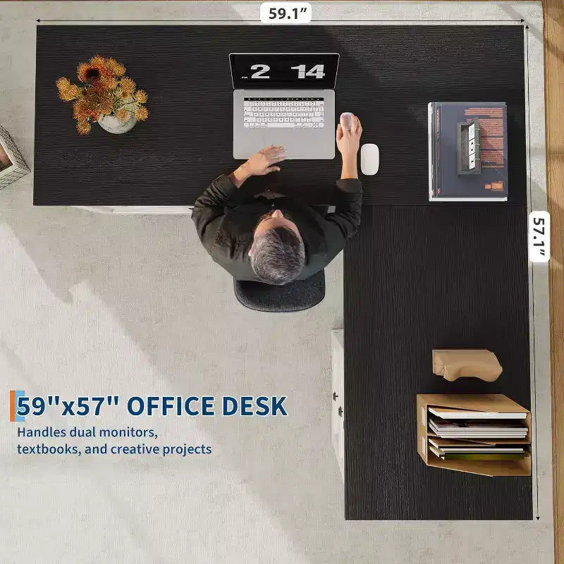 60 White L Shaped Executive Desk, Farmhouse Home Office Corner Computer Desk with File Drawers & Storage Cabinet