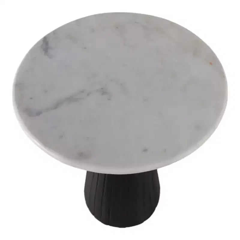 Timeless Marble Top End Table with Sleek Fluted Base Accent - Compact Small Side Table for Home, Covered Patio, or Living Room End Tables