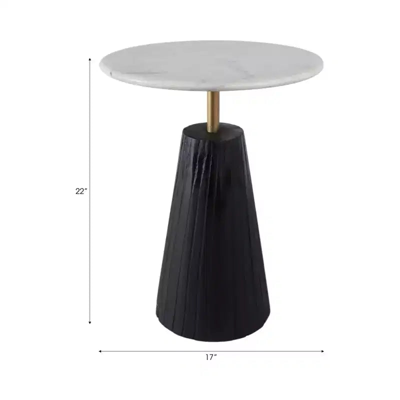 Timeless Marble Top End Table with Sleek Fluted Base Accent - Compact Small Side Table for Home, Covered Patio, or Living Room End Tables