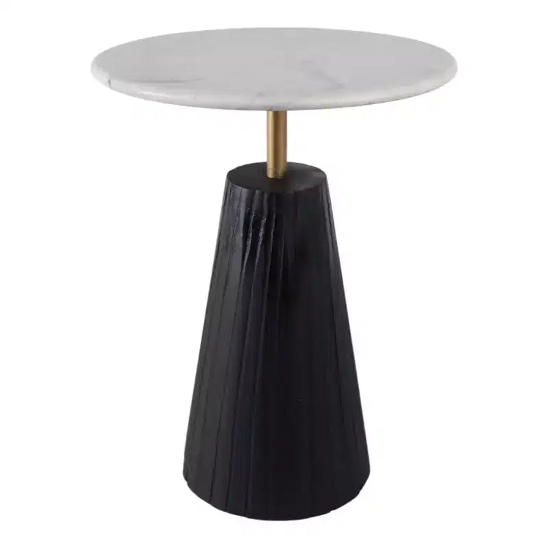 Timeless Marble Top End Table with Sleek Fluted Base Accent - Compact Small Side Table for Home, Covered Patio, or Living Room End Tables