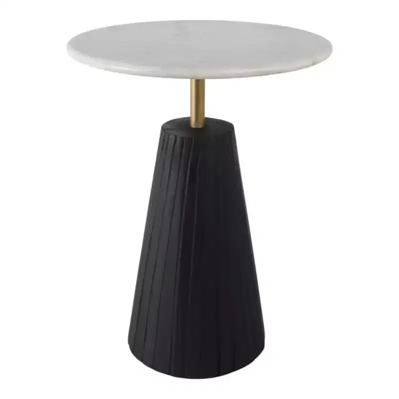 Timeless Marble Top End Table with Sleek Fluted Base Accent - Compact Small Side Table for Home, Covered Patio, or Living Room End Tables