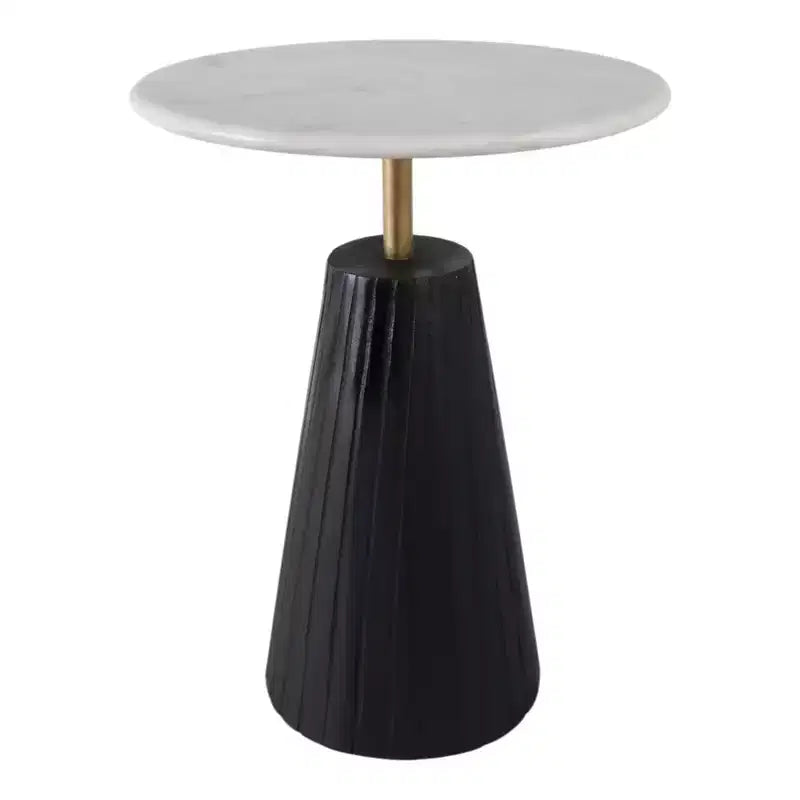 Timeless Marble Top End Table with Sleek Fluted Base Accent - Compact Small Side Table for Home, Covered Patio, or Living Room End Tables