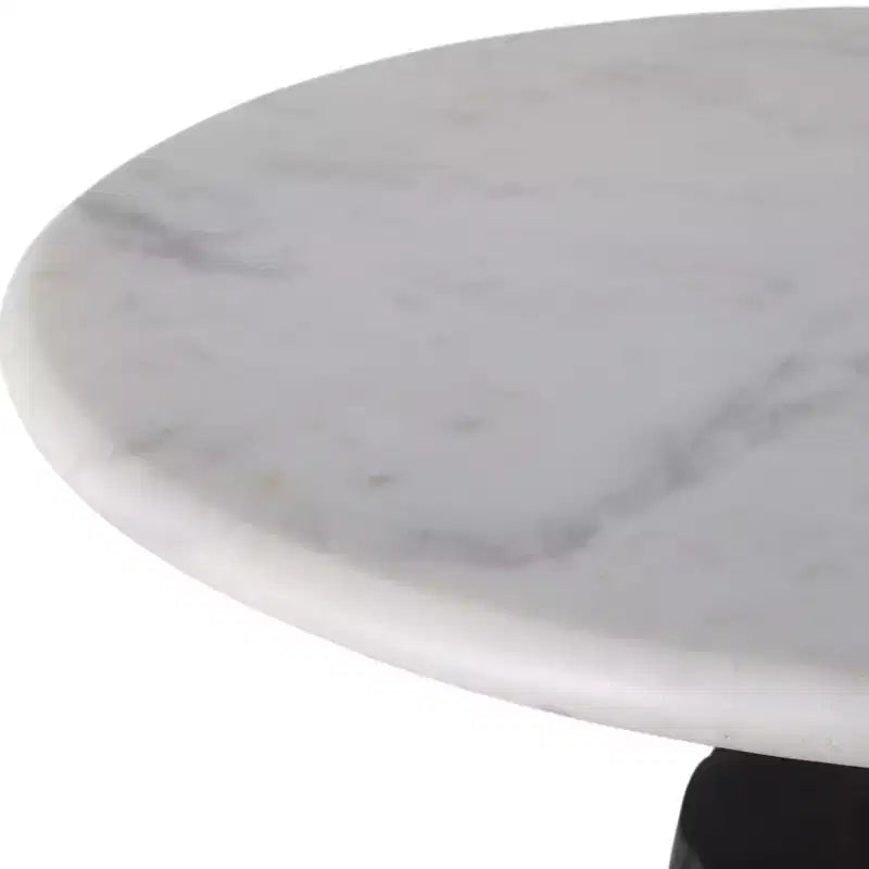 Timeless Marble Top End Table with Sleek Fluted Base Accent - Compact Small Side Table for Home, Covered Patio, or Living Room End Tables