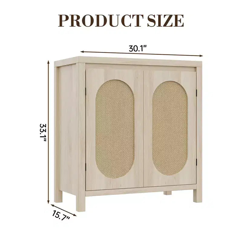 Modern Sideboard - Feature Rattan Storage Cabinet with Adjustable Shelves and Doors, Bohemian Style Small Console Cabinet