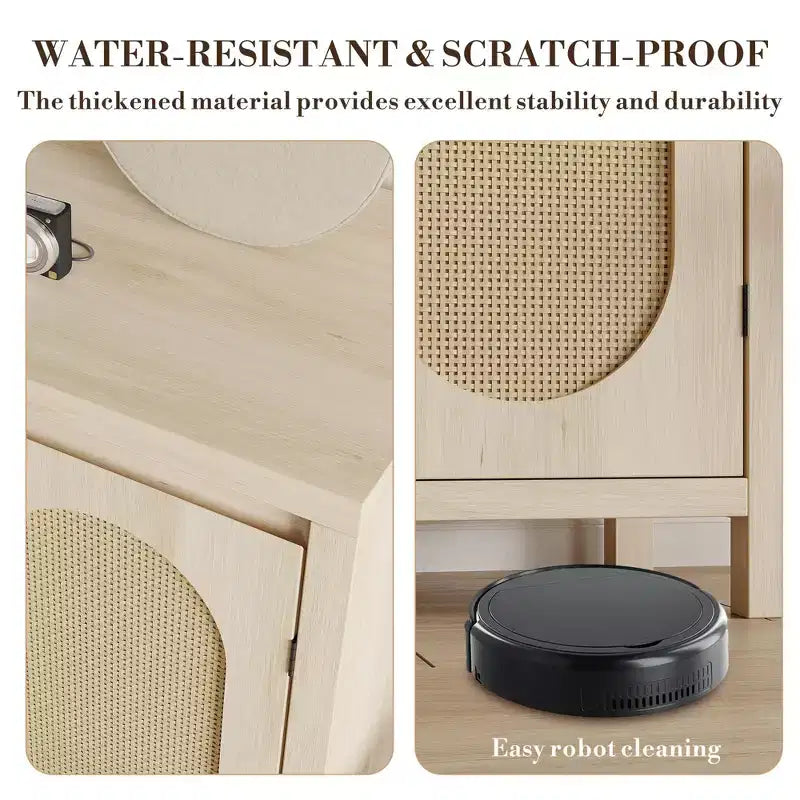 Modern Sideboard - Feature Rattan Storage Cabinet with Adjustable Shelves and Doors, Bohemian Style Small Console Cabinet