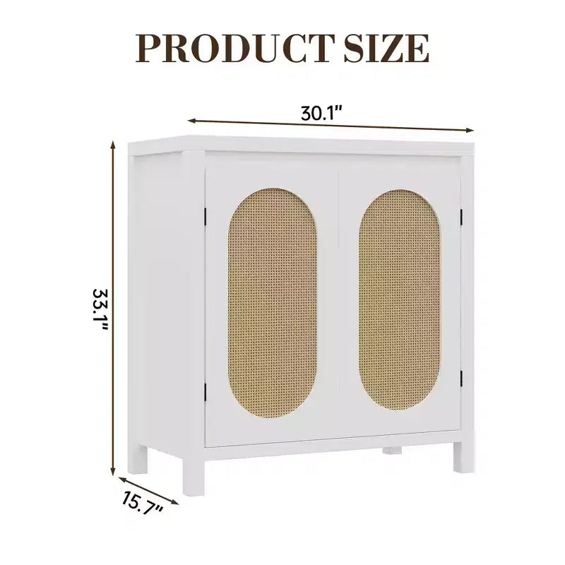 Modern Sideboard - Feature Rattan Storage Cabinet with Adjustable Shelves and Doors, Bohemian Style Small Console Cabinet