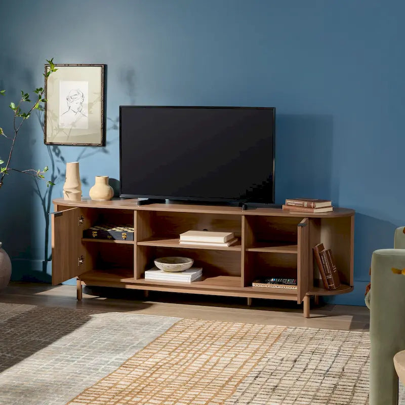 Middlebrook Designs moderne tv-meubel van 70 inch met verticale groeven en open opbergruimte