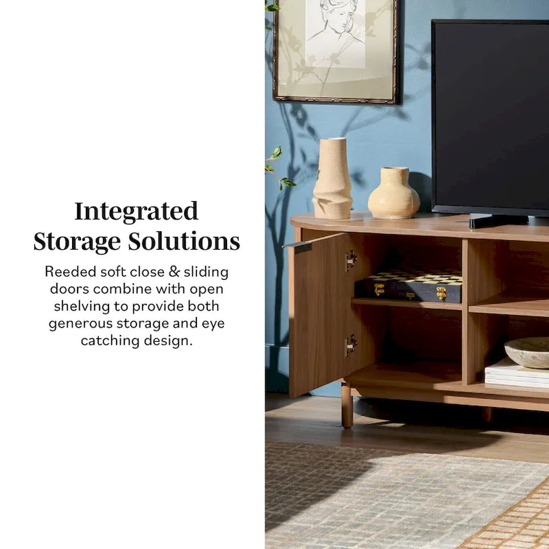 Middlebrook Designs moderne tv-meubel van 70 inch met verticale groeven en open opbergruimte