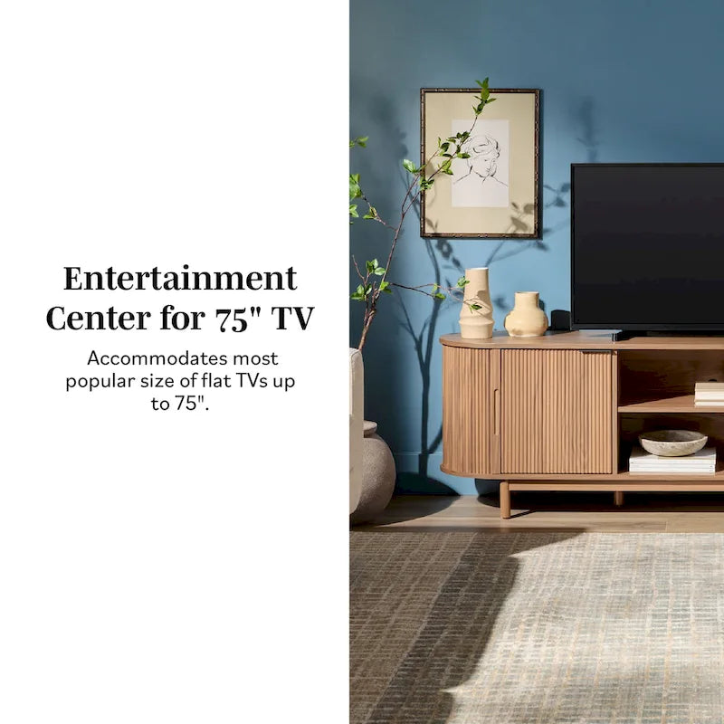 Middlebrook Designs moderne tv-meubel van 70 inch met verticale groeven en open opbergruimte